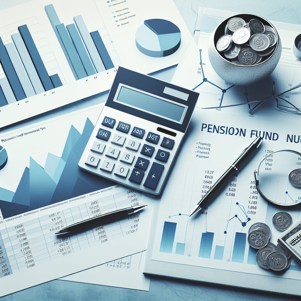 מחשבון כספי, גרפים פיננסיים וסמל קרן פנסיה על רקע מודרני, לייצוג נושא דמי ניהול פנסיה בקרנות פנסיה בישראל