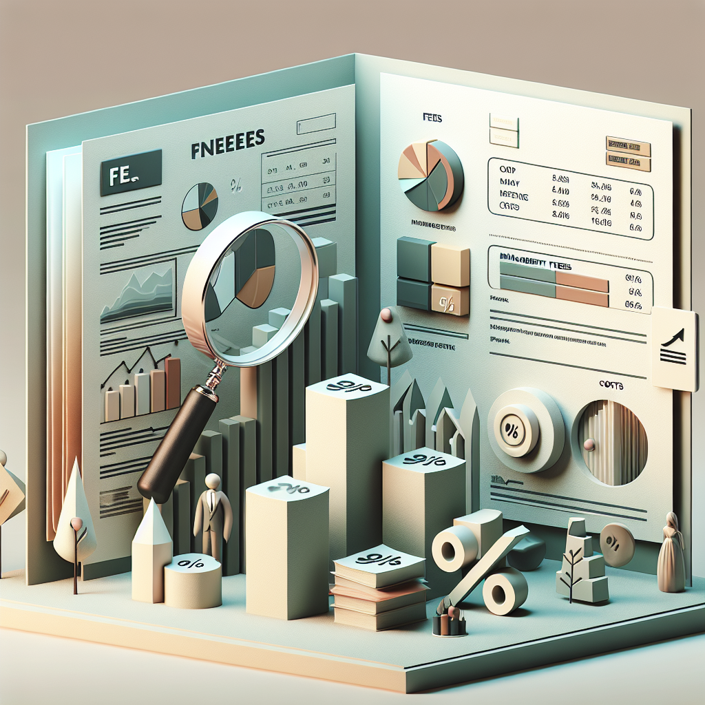 איור מודרני של מסמכים פיננסיים, גרפים וטבלאות עם סימון בולט של דמי ניהול, המדגיש את השפעת דמי הניהול על החיסכון וההשקעות לאורך זמן.
