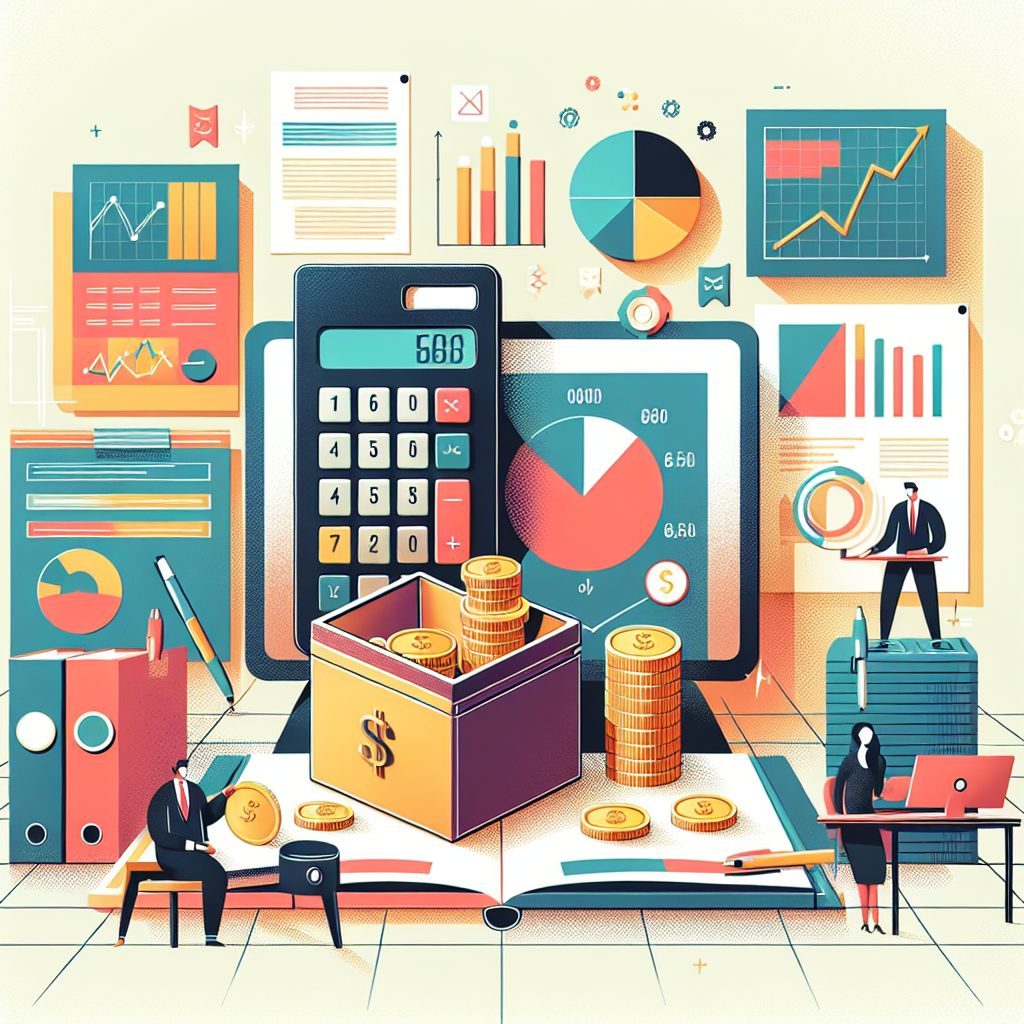 איור של דוחות פיננסיים, מחשבון, תרשים עוגה וכספת עם מטבעות – המסמלים בדיקת והשוואת פוליסות חיסכון